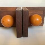 Pair of bookends wood ball yellow art deco