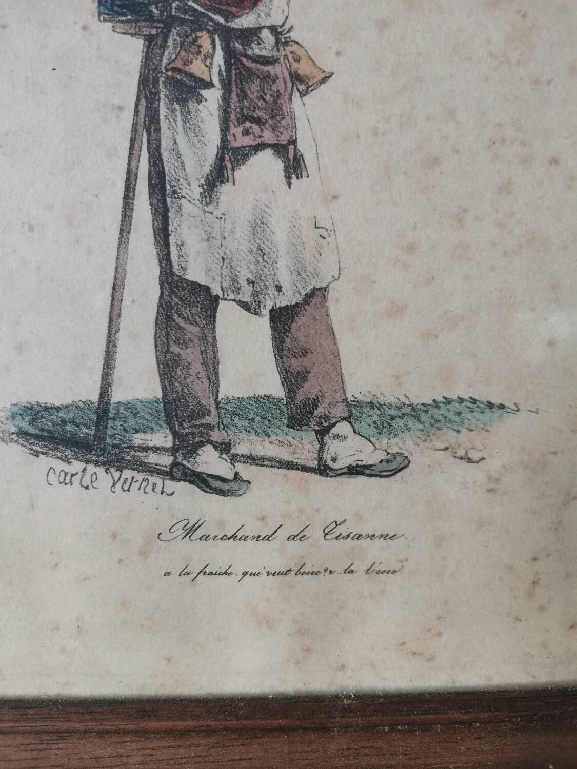 Vintage engraving print frame vernet card