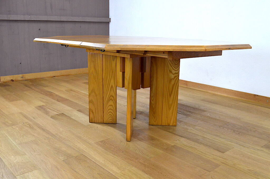 Table de repas en orme vintage Maison Regain, 1980