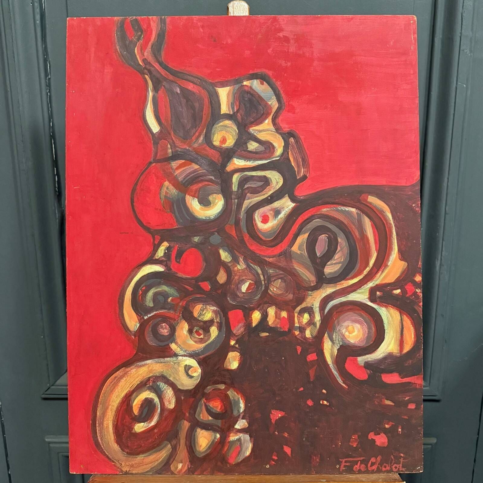 Oil on cardboard modern composition by François de Chabot 1960-70