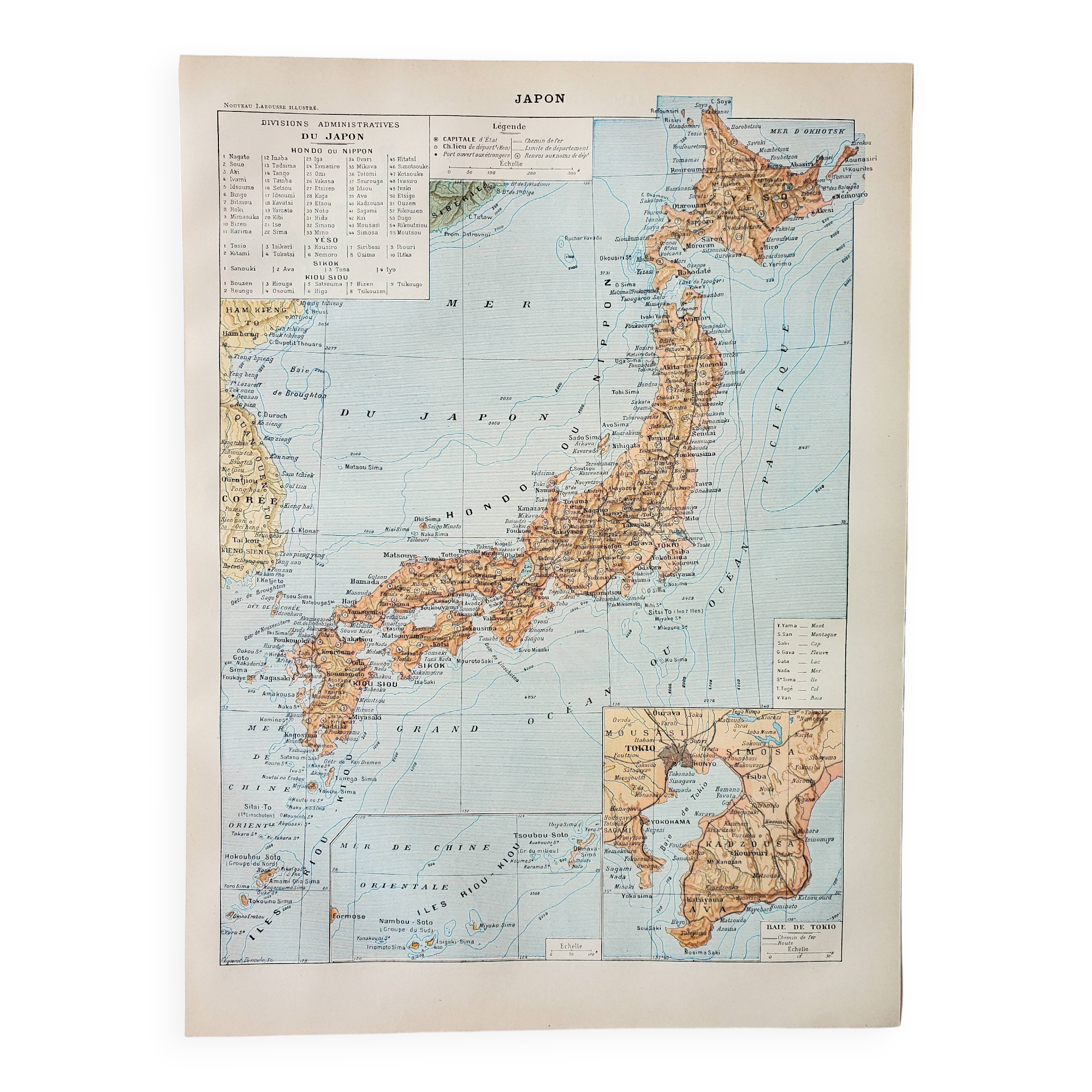 Antique engraving 1898, Japan, map, Asia, Tokyo • Lithograph, original illustration
