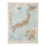 Antique engraving 1898, Japan, map, Asia, Tokyo • Lithograph, original illustration