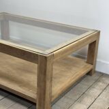Brutalist oak coffee table with a glass top