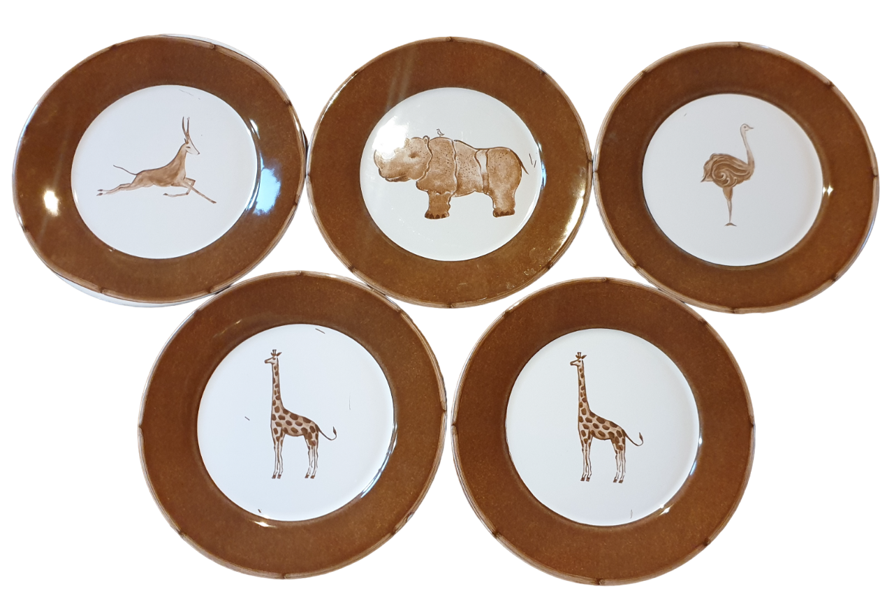 Set 5 assiettes à dessert animaux sauvages d'Afrique