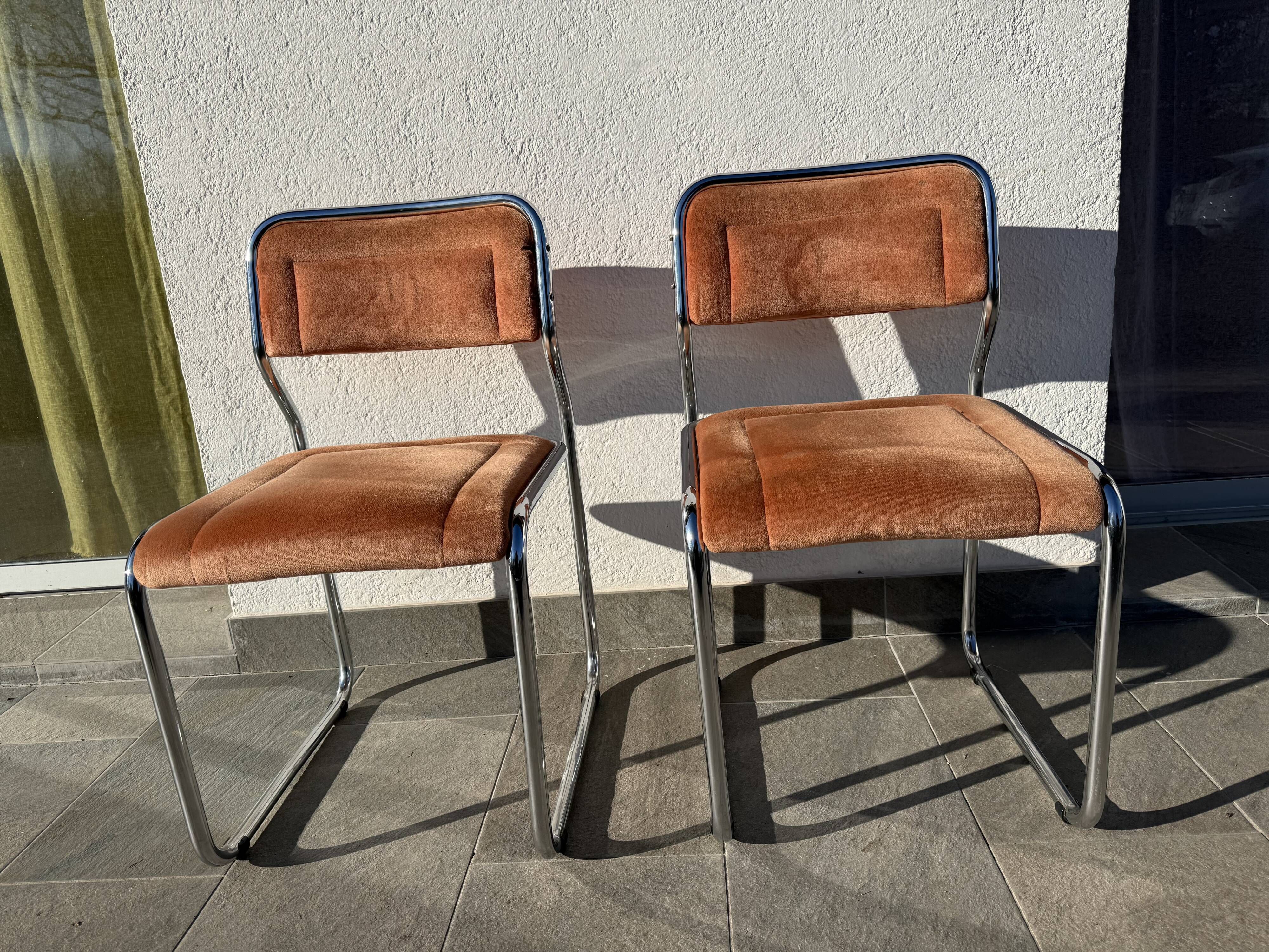 Pair of Bauhaus style dining chairs with infinity frame