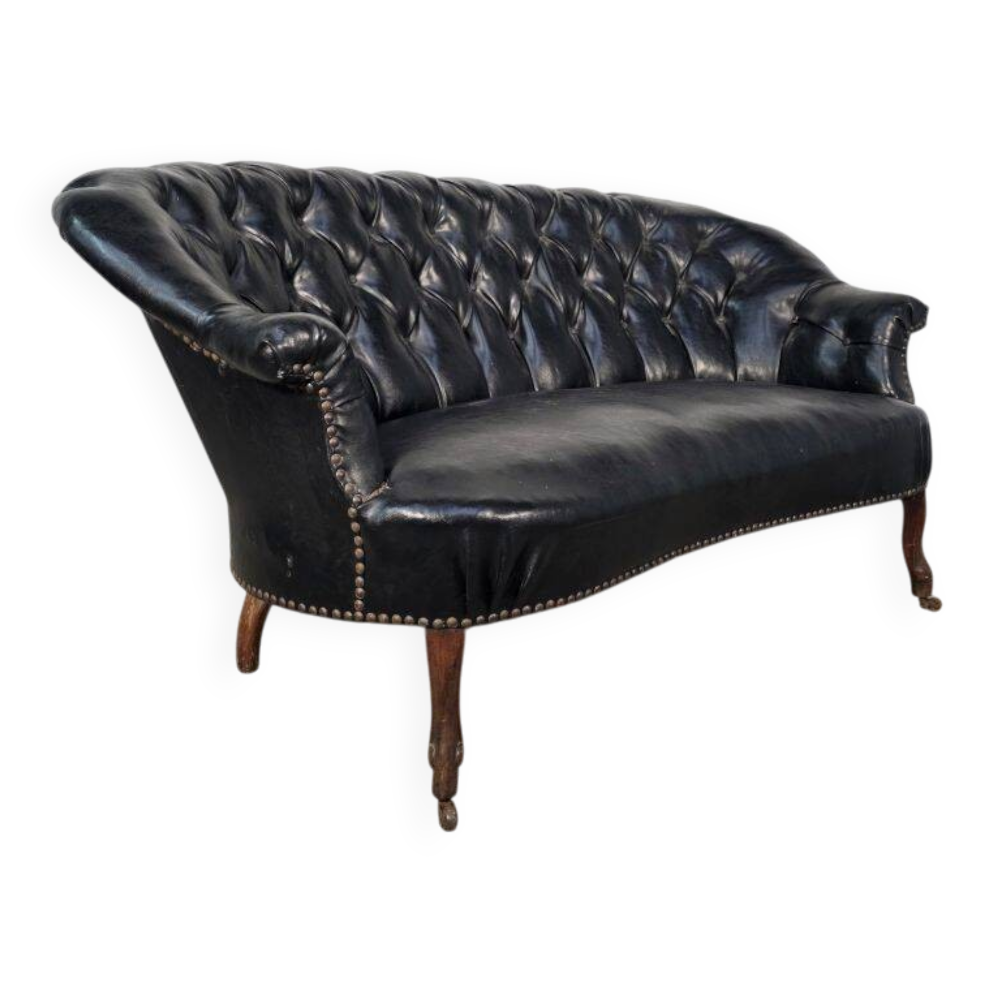 Napoleon III curved canapé in black moleskin