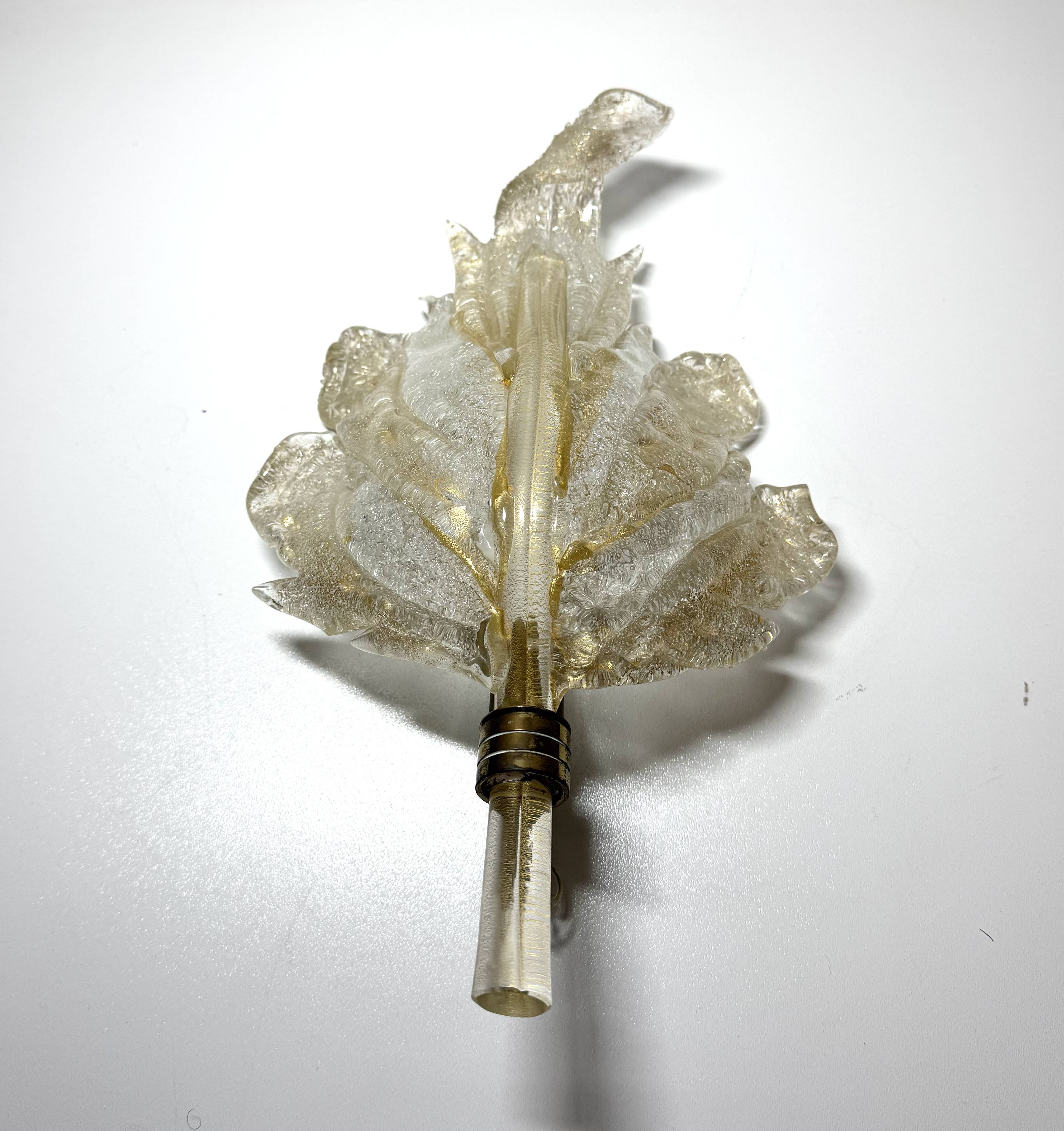 Applique murano en verre vintage et feuille d'or par barovier toso, italie