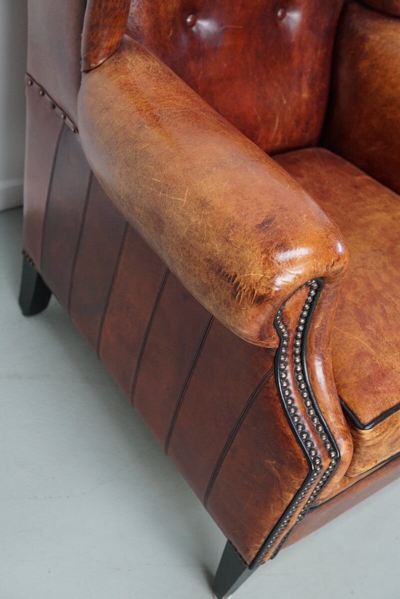 Vintage Dutch club chair in cognac leather, 1970s