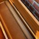 Console / bureau vintage en bois, pied compas