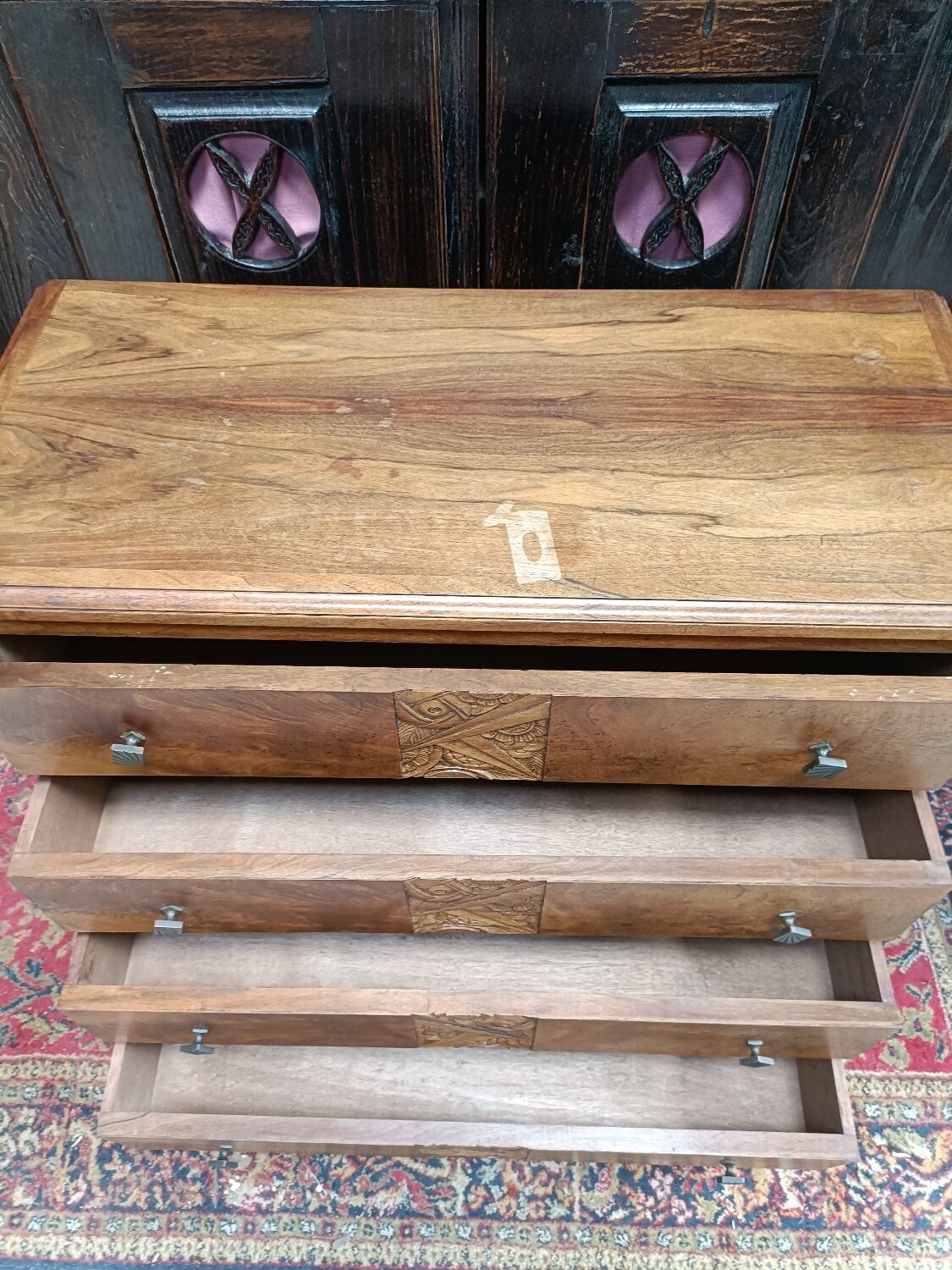 Commode Art-déco années 40, placage noyer