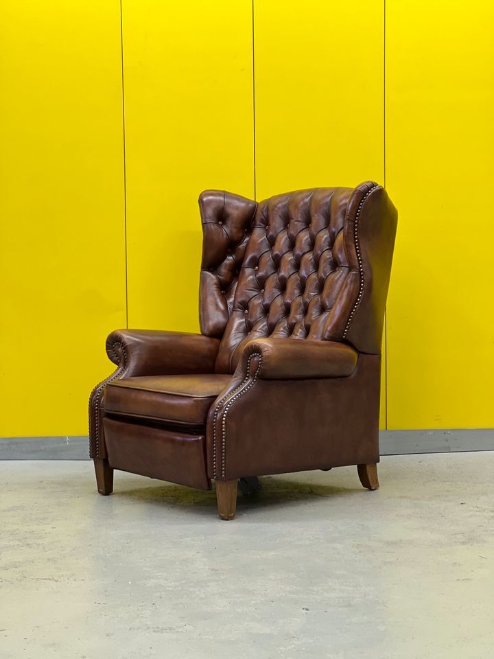 Fauteuil inclinable chesterfield vintage fait main marron