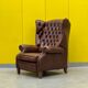 Fauteuil inclinable chesterfield vintage fait main marron