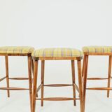 Set of three bar stools in vintage style rustic wood wool upholstery