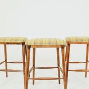 Set of three bar stools in vintage style rustic wood wool upholstery