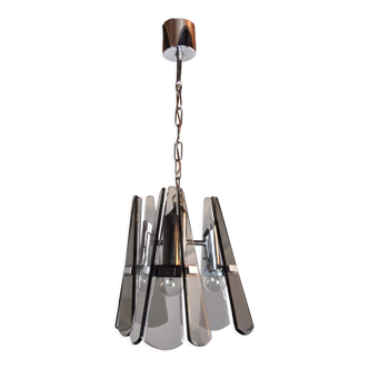 Veca chandelier, 3 arms, black Murano glass, Italy, 1970