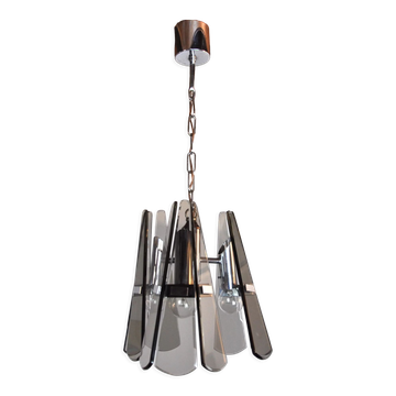 Veca chandelier, 3 arms, black Murano glass, Italy, 1970