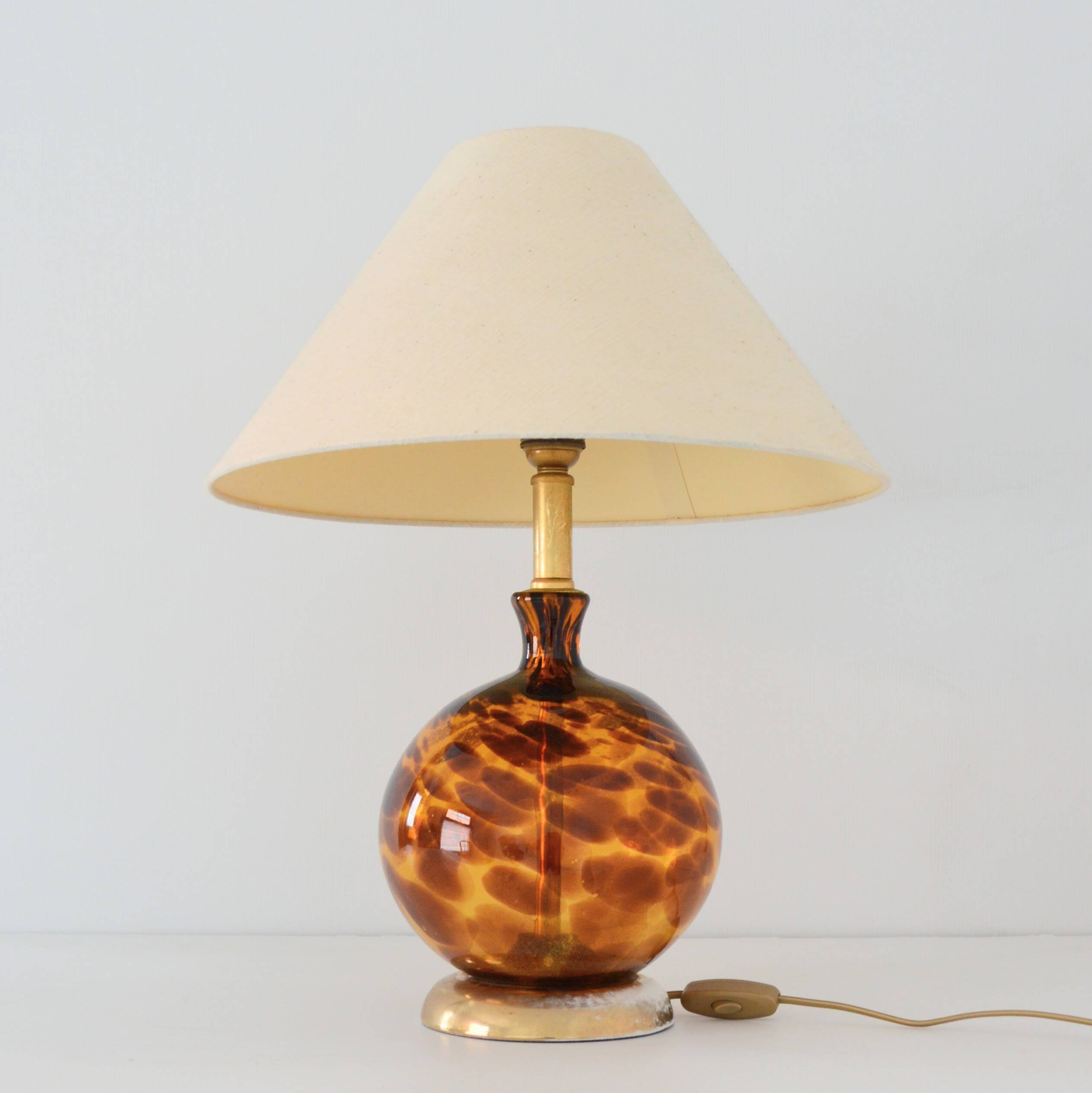 Lampe boule verre soufflé et porcelaine Art déco vintage (Numéroté)