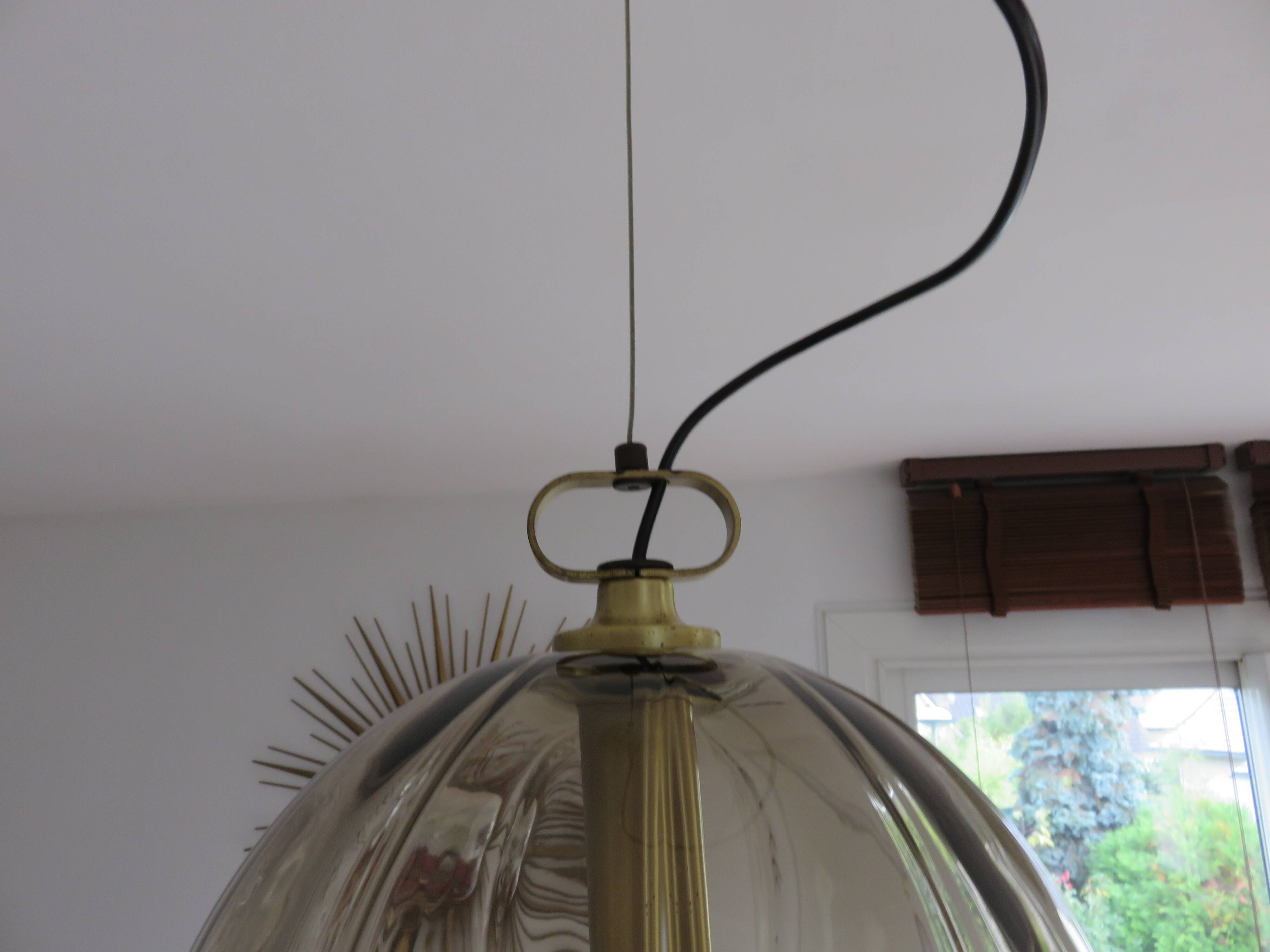 PEILL & PUTZLER pendant light in smoked glass and brass from the 70s
