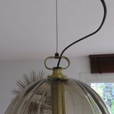PEILL & PUTZLER pendant light in smoked glass and brass from the 70s
