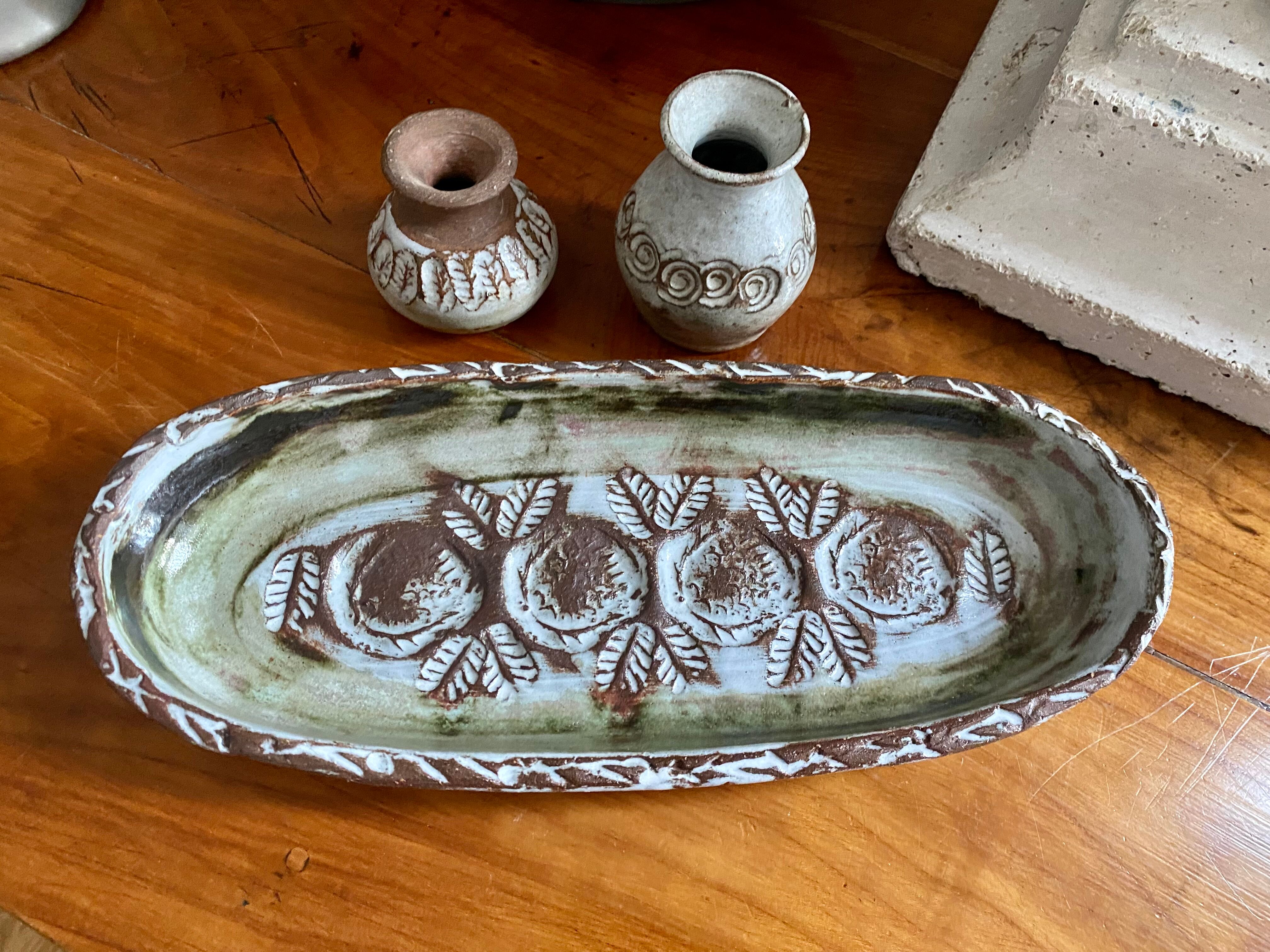 Flat cup and 2 mini ceramic vases Albert Thiry Vallauris