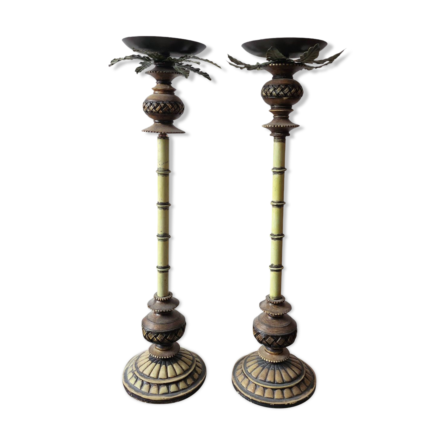Wooden palm lamp bases or candle holders