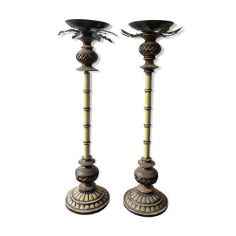 Pieds de lampes ou bougeoirs palmier en bois