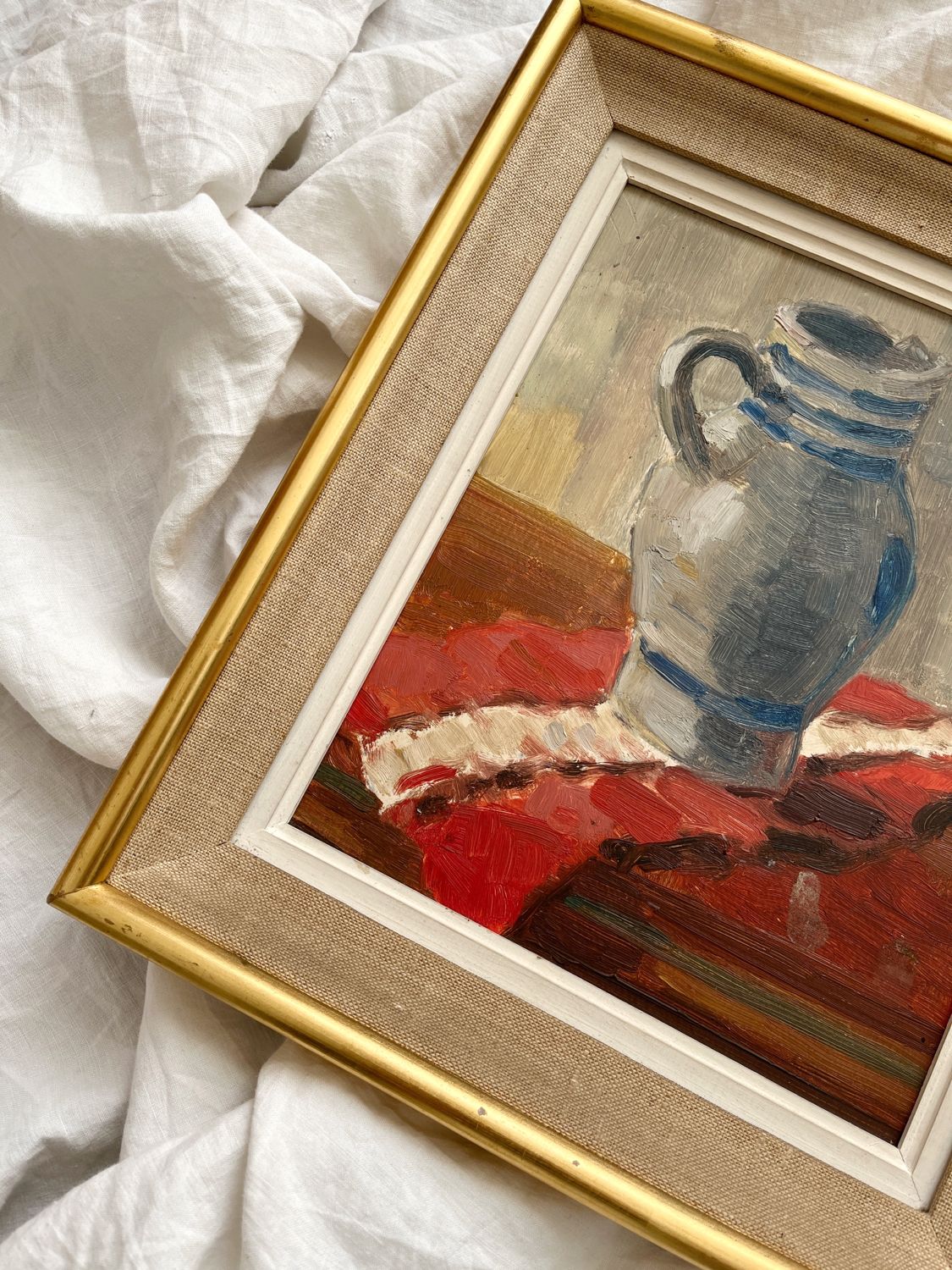 Painting old oil painting on cardboard still life 40s-50s