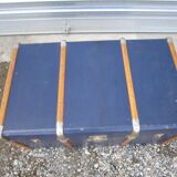 Old blue travel trunk handle leather