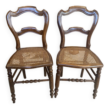 Paire N2 de chaises anciennes cannage et bois années 1900
