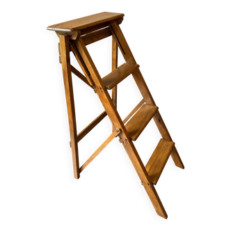 Ancien escabeau pliable peintre d’atelier à 4 marches en bois années 40