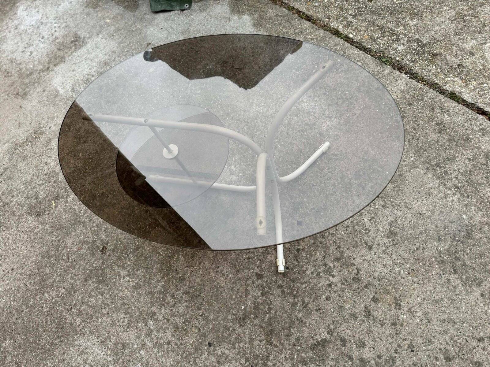 Coffee oval table with metal legs and smoky glass top, 1990s
