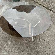 Coffee oval table with metal legs and smoky glass top, 1990s