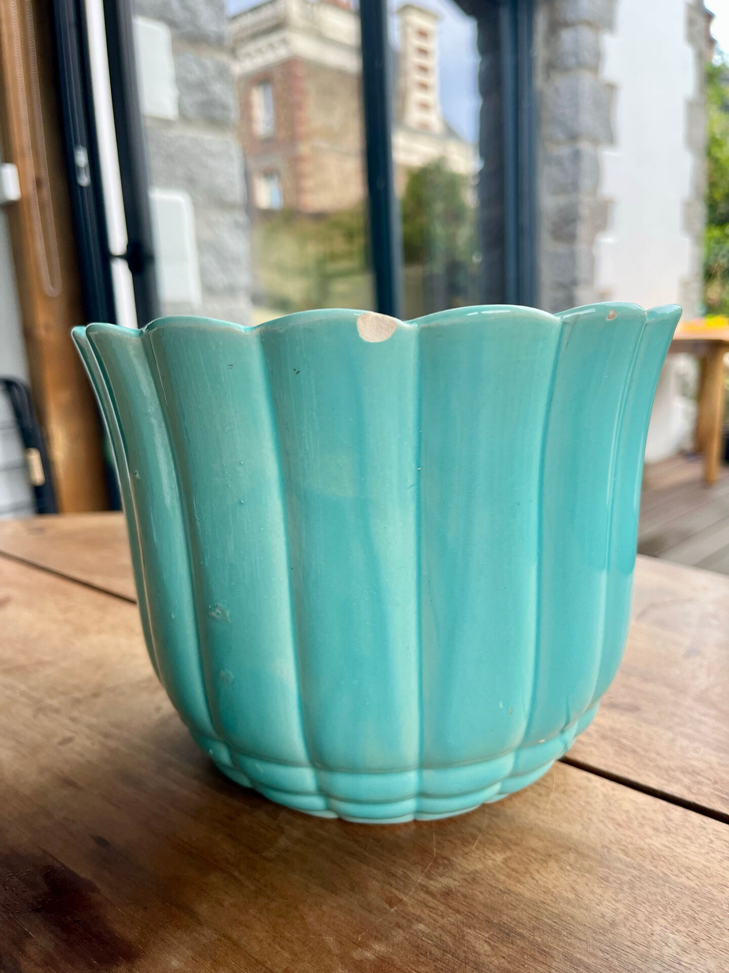 Cache-pot en céramique turquoise