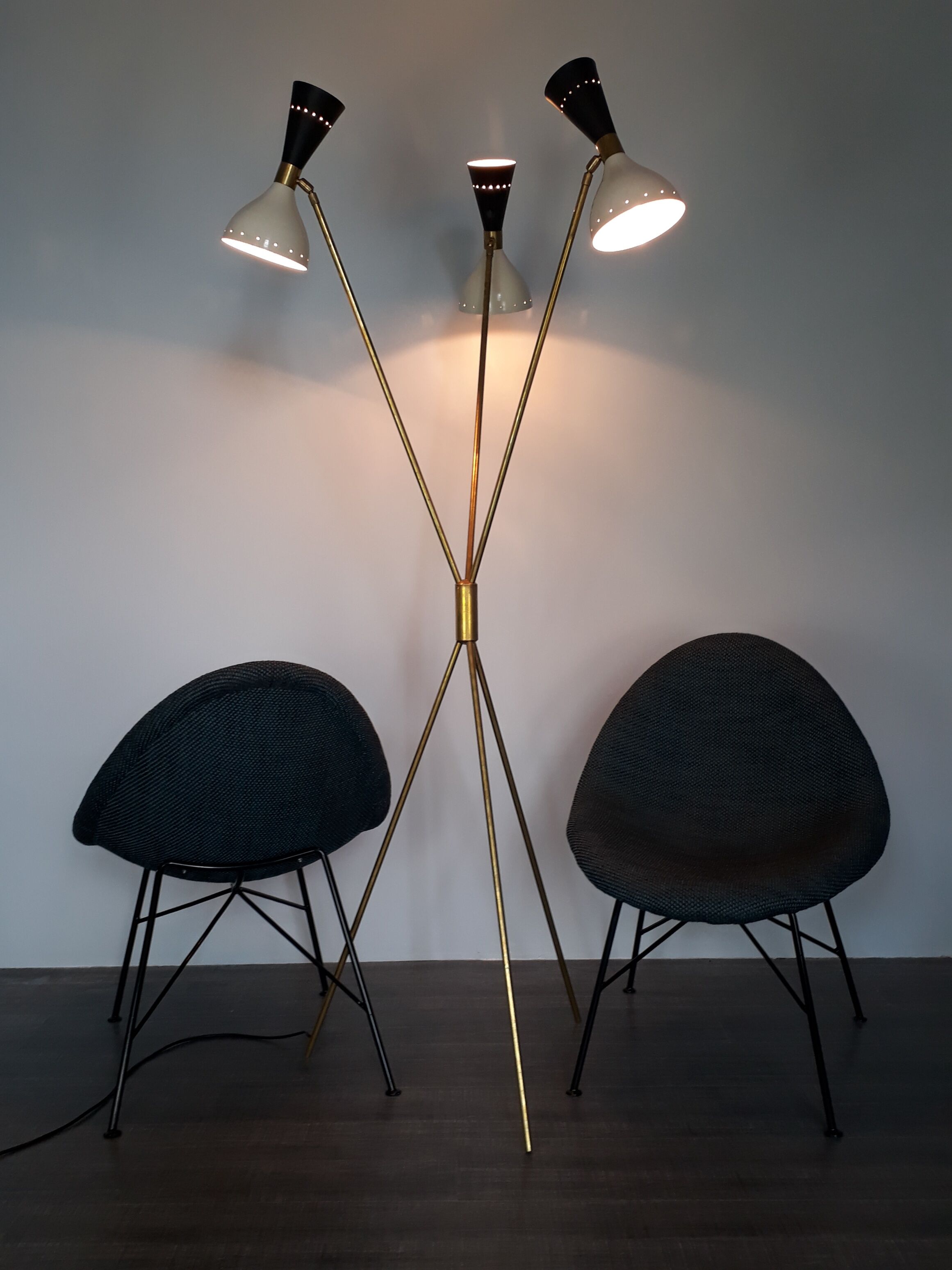 Charleston lamp with 3 two-tone diabolos, Mid-Century 1950s design