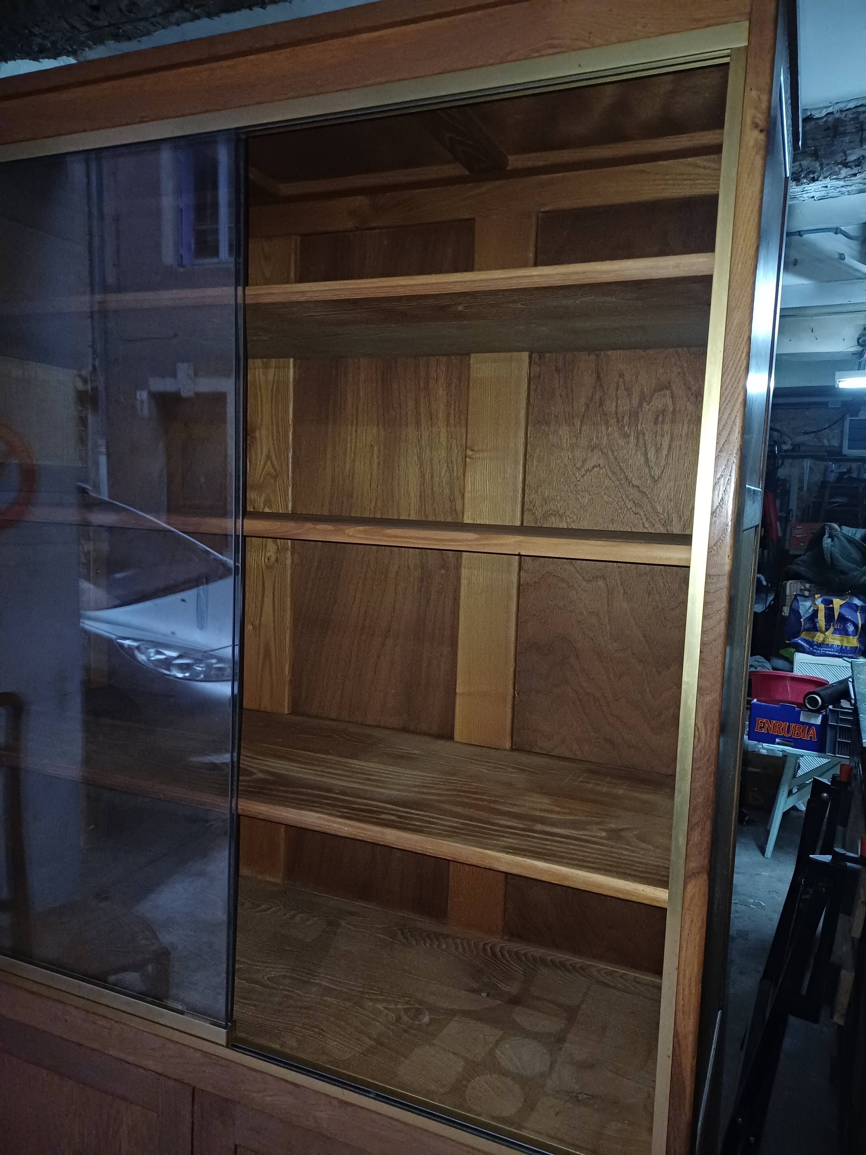 Grande Bibliothèque, Vitrine en bois massif, Design Fonctionnel 1950, 1960