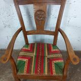 Art Deco wood and straw armchair