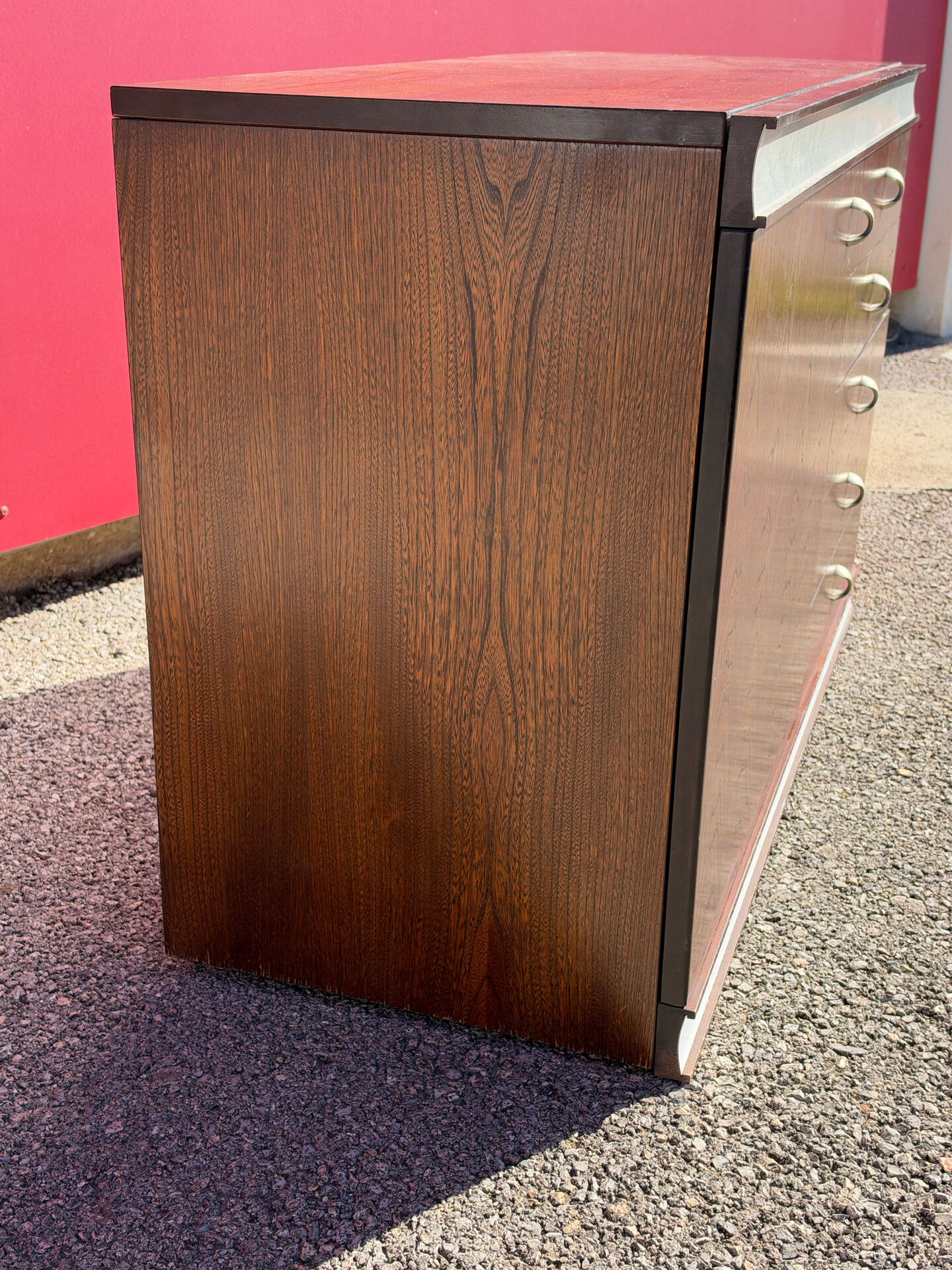 Vintage wooden and aluminium commode made in France, 70s.