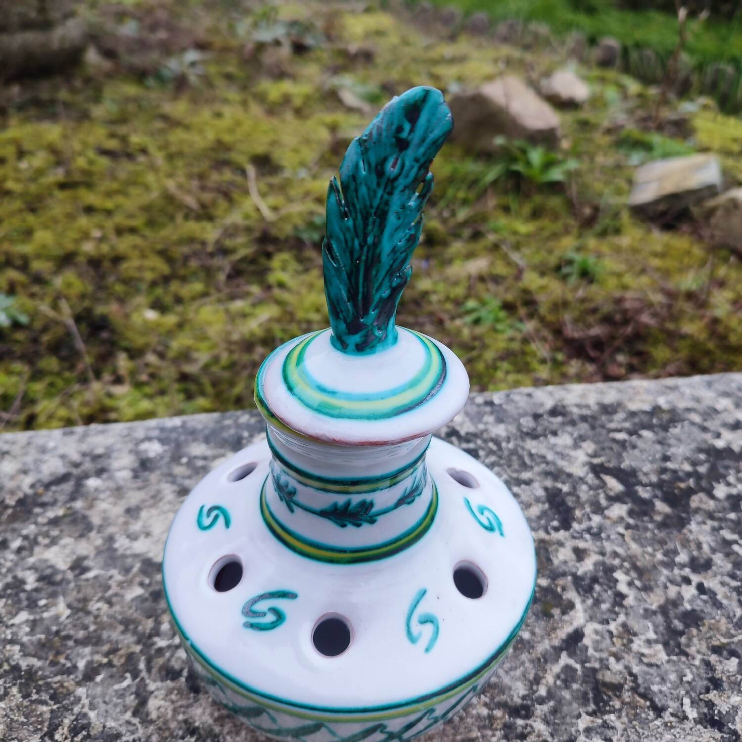 Bouquetière, flower vase in Spanish enamelled ceramic