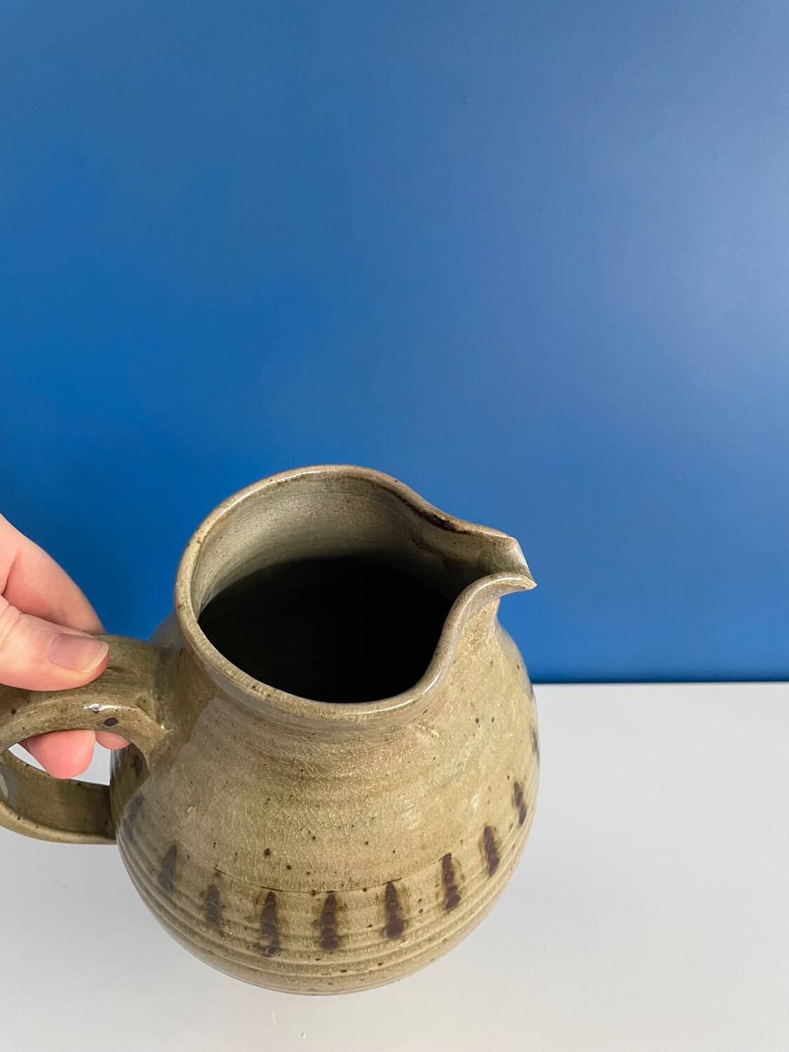 Vintage enameled terracotta pitcher carafe
