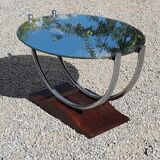Art deco coffee table mirror base chrome and rosewood