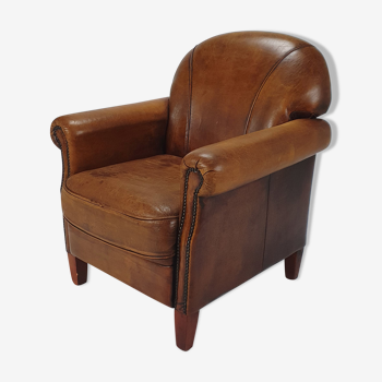 Fauteuil club en cuir de mouton vintage, années 1970