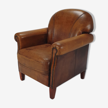 Vintage sheep leather club chair, 1970s