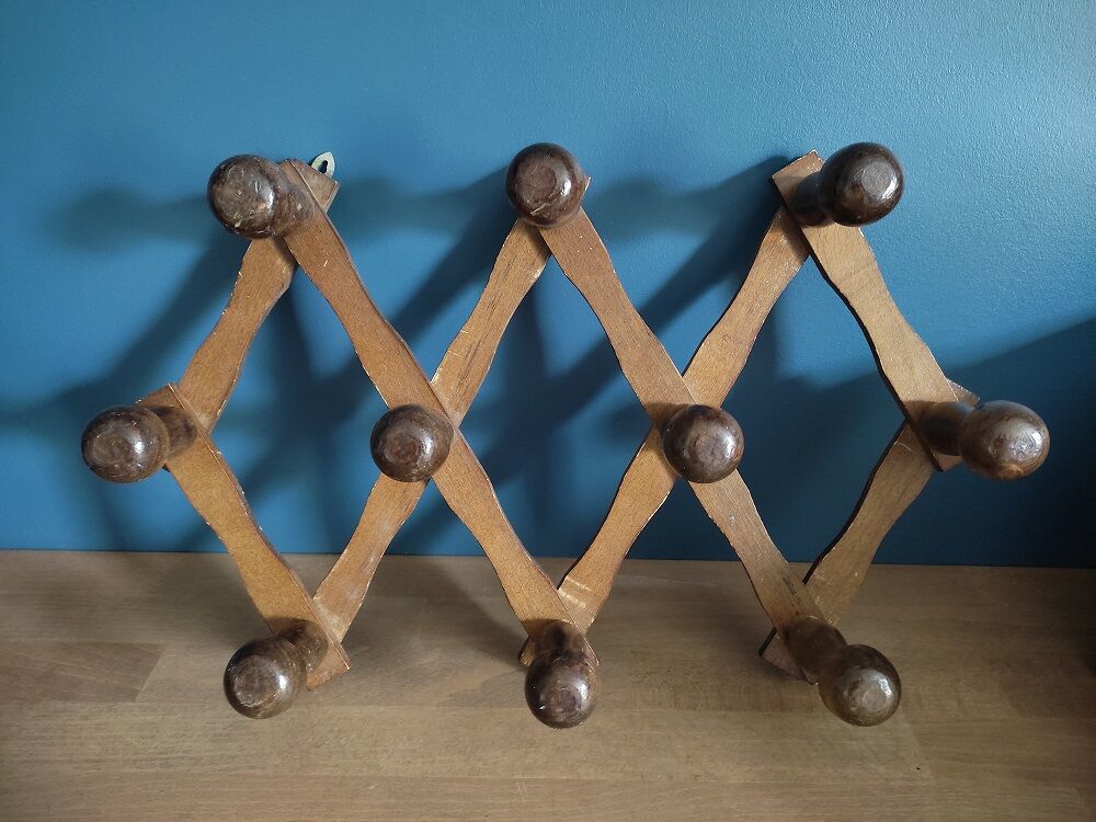 Porte manteaux bois extensible 10 patères  ancien vintage déco rétro