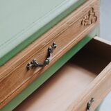 Small green Parisian chest of drawers with 3 drawers in semi-solid oak