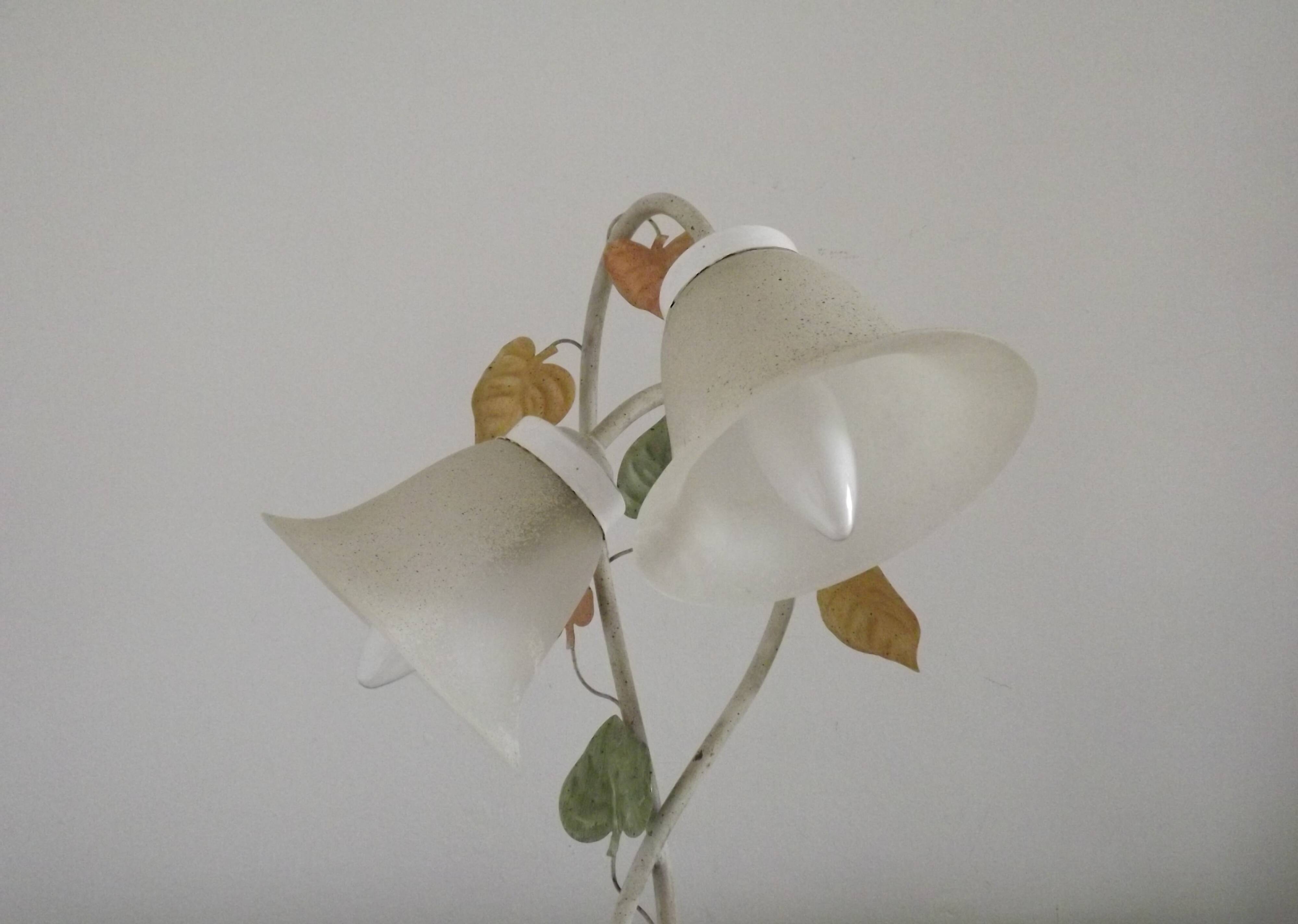 Vintage French double table lamp with glass shade "Autumn Leaves" 5488