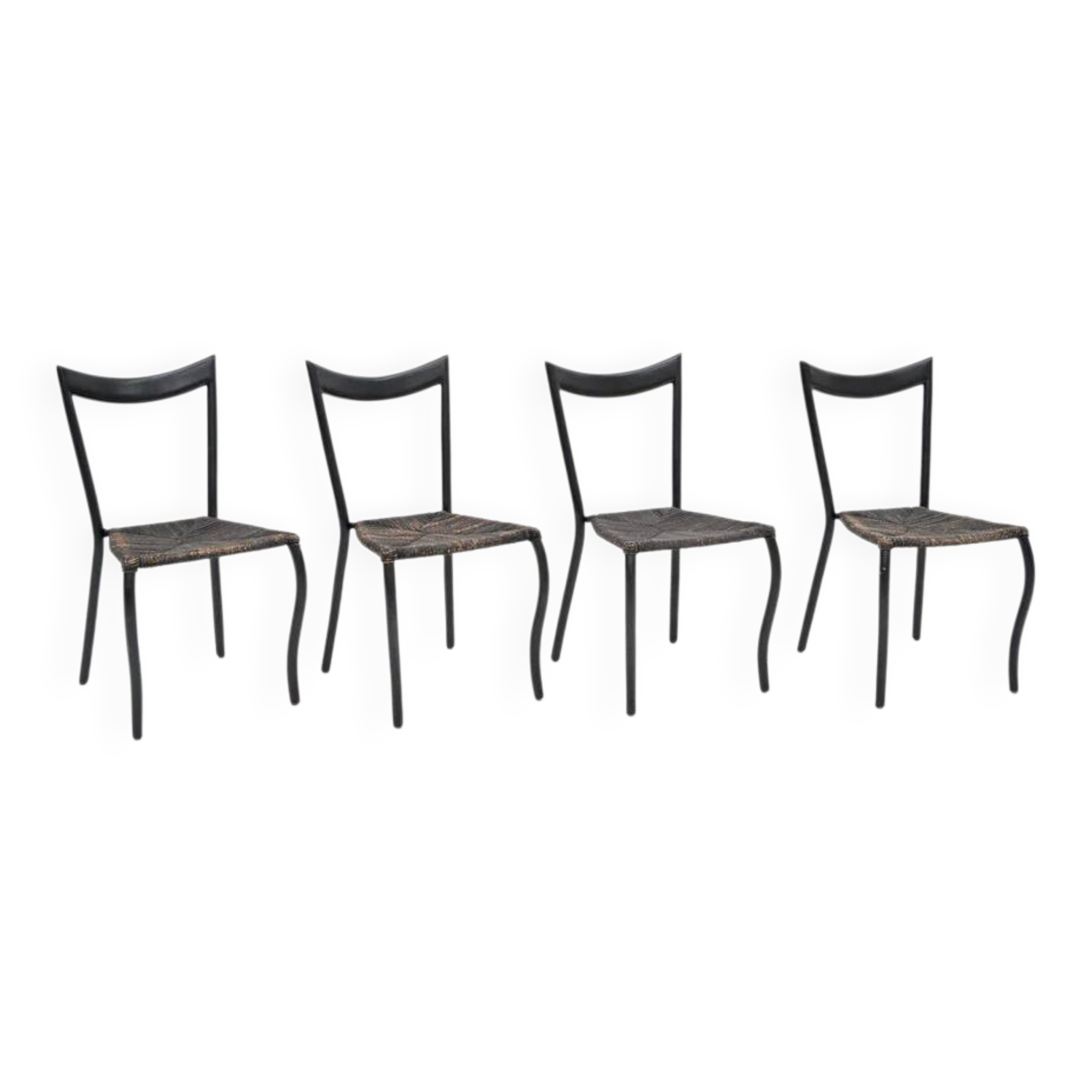 Black Manila dining chairs by Val Padilla for Conran, c.1980