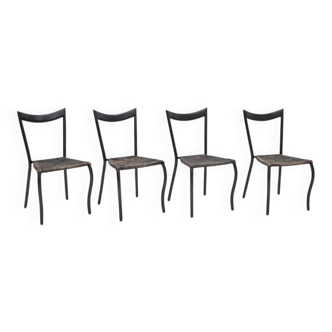 Black Manila dining chairs by Val Padilla for Conran, c.1980