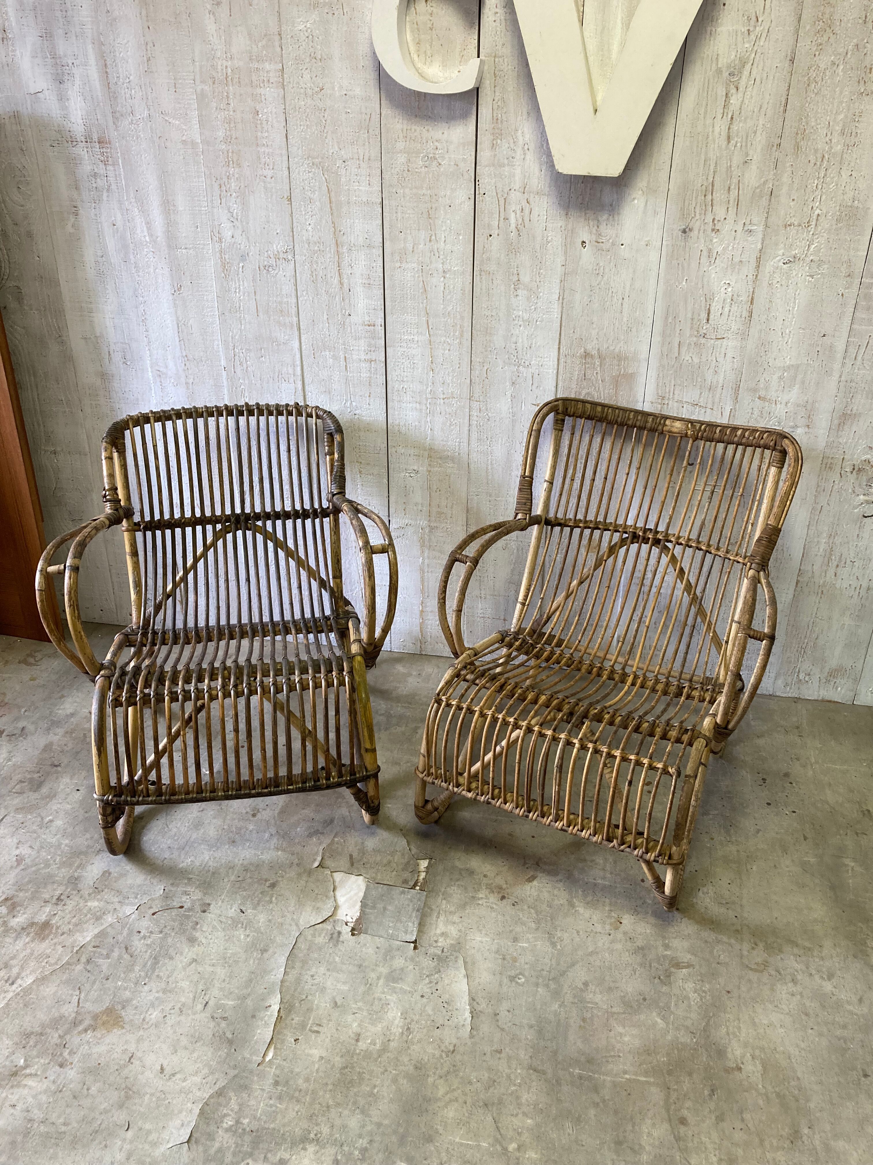Pair of vintage rattan armchairs