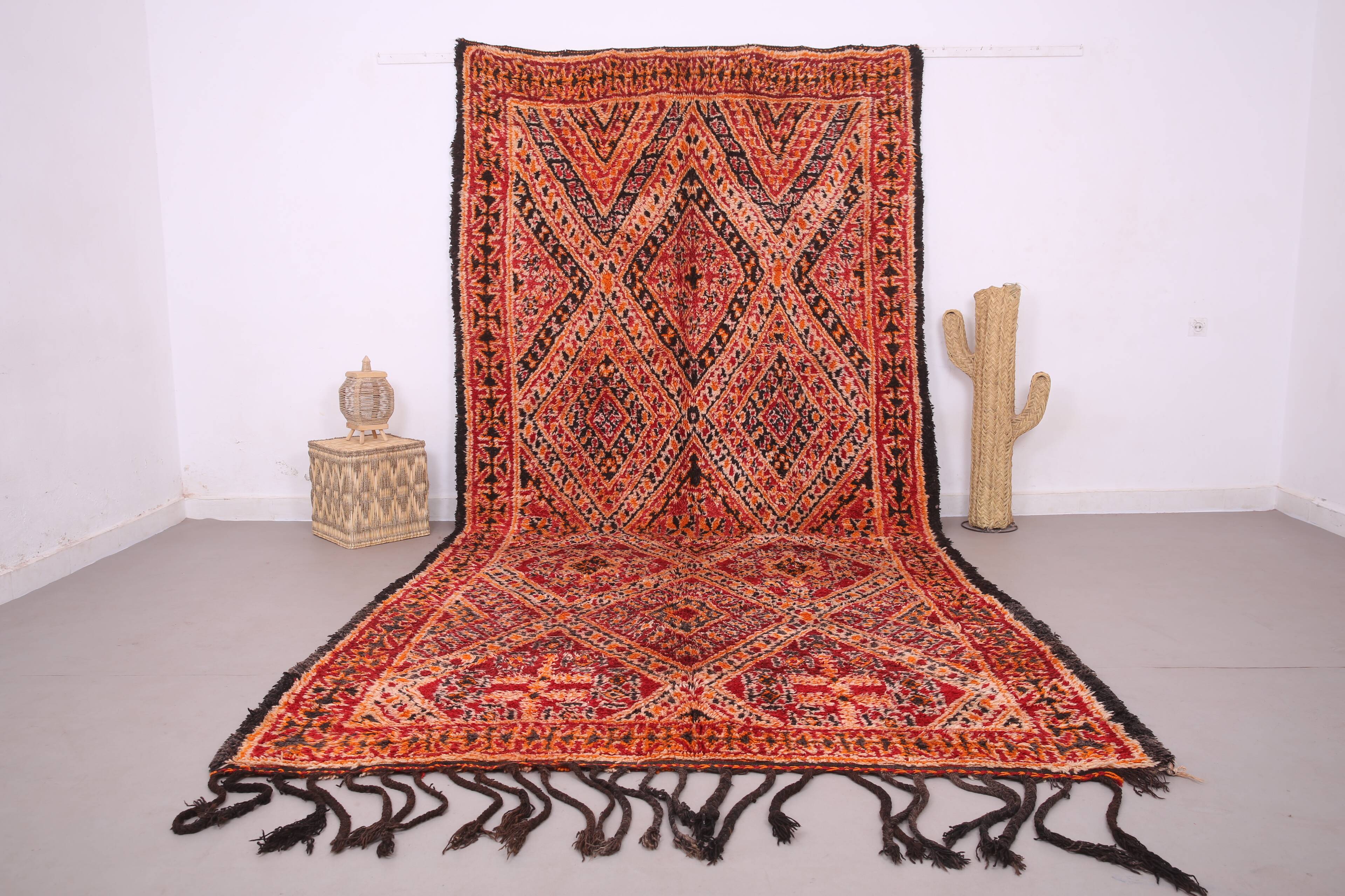 Grand tapis marocain fait main vintage 204 x 427 cm - Tapis en laine berbère rare