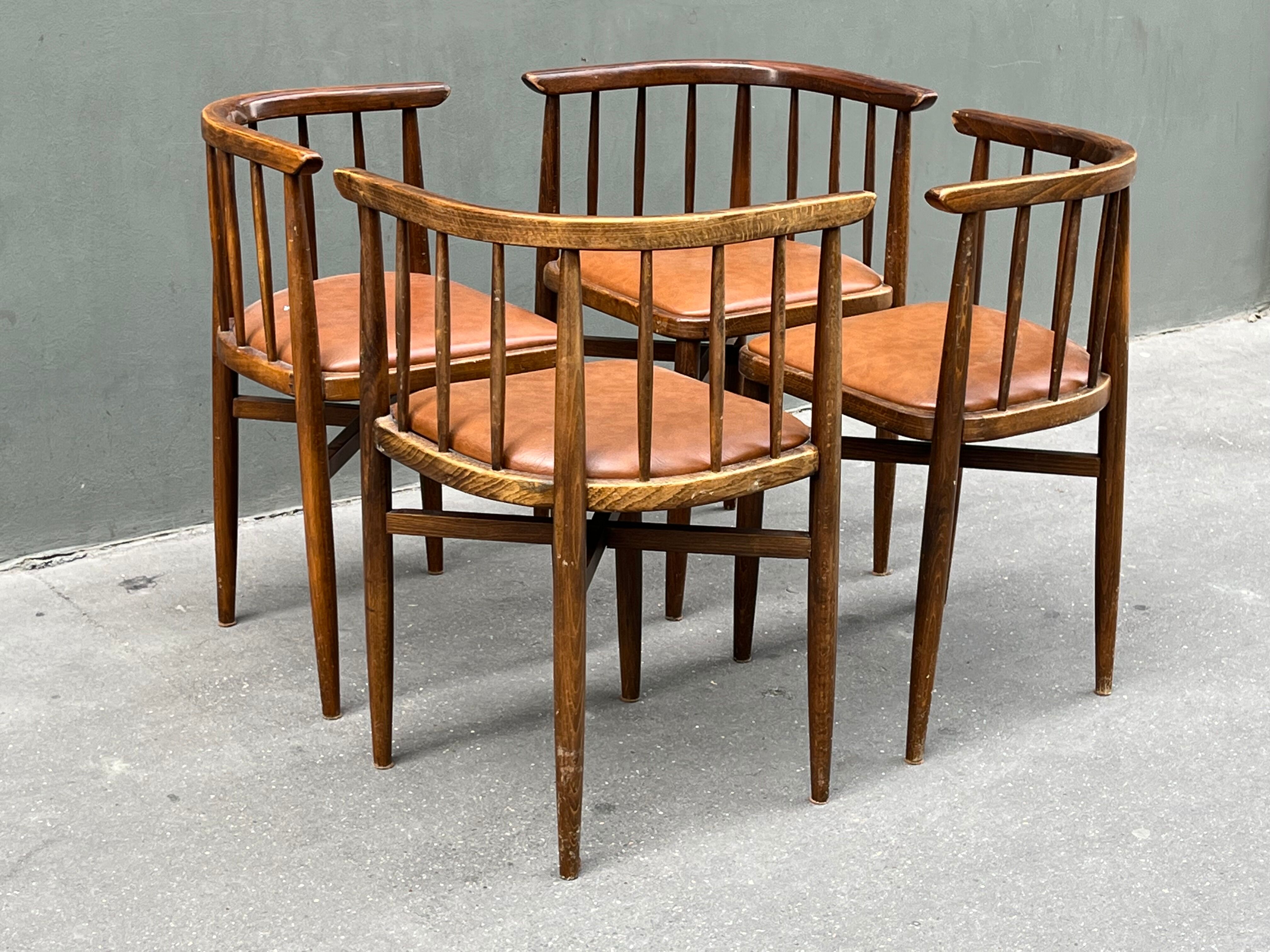 Thonet set of 4 built-in chairs 60s / 70s
